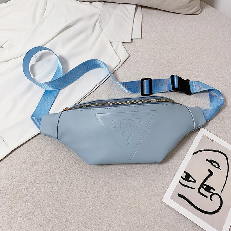 Enfärgad midjepack dam fanny bröstväska kvinnlig avslappnad dragkedja enkel pu läder crossbody axelväskor: Blå