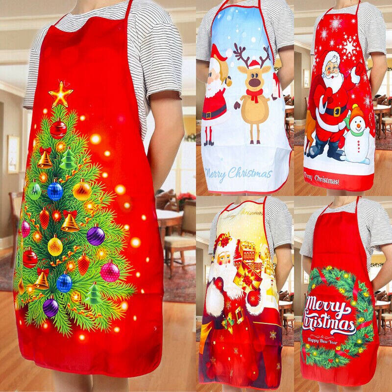 Christmas Aprons Adult Santa Claus Aprons Women and Men Dinner Party Decor Home Kitchen Cooking Baking Cleaning Apron