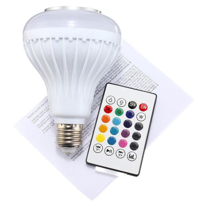 Smart Muziek RGB E27 Led Gloeilamp met 24 Keys Afstandsbediening, draadloze Bluetooth Speaker Lampen 12 W Base Dimbare Lamp