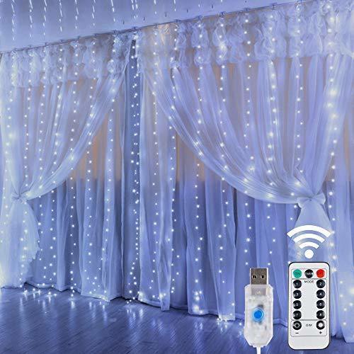3X2M Rainbow Curtain Lights LED String Garland Fairy Icicle Decorative Lights for Christmas Party Bedroom Wall Wedding Decor: White / 3X2M