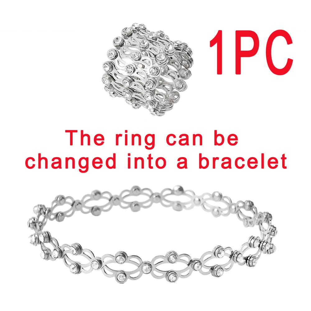 2 In 1 Magic Retractable Ring Bracelet Stretchable Twist Folding Ring Crystal Rhinestone Bracelets Women Jewelry: White