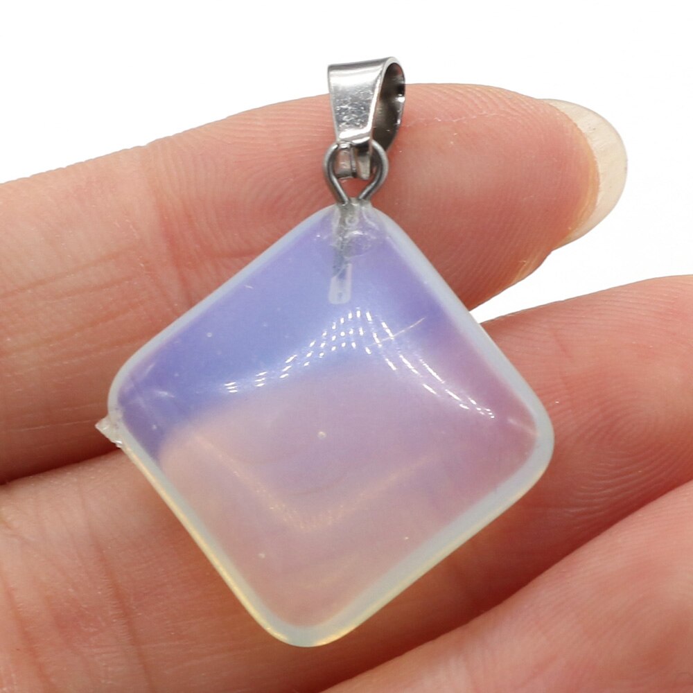 Natural Agates Necklace Pendant Square Pendant Charms for Making DIY Jewelry Necklace Pendant Size 25x25mm: Opal Stone