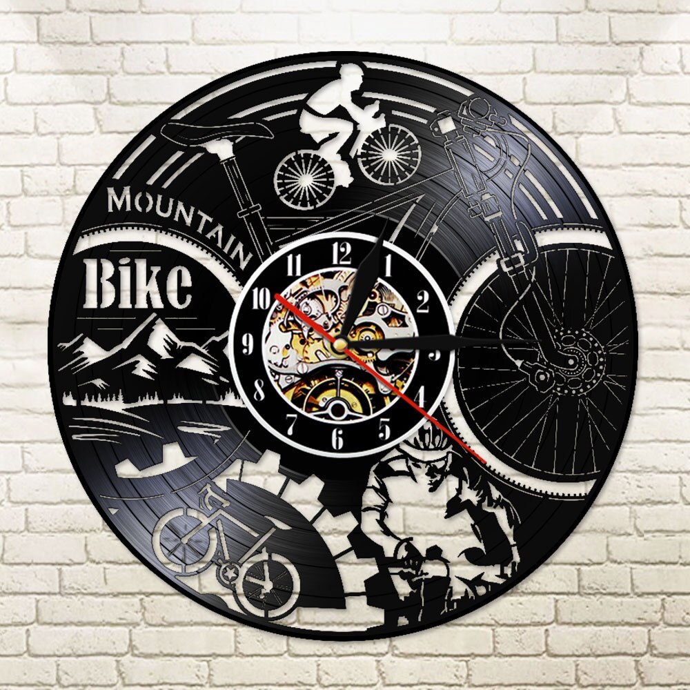 Mountain Biking 3D Deco LED Light Remote Control Adventure Bicycle Longplay Record Wall Clock Watch Vinyl Record Reloj Pared