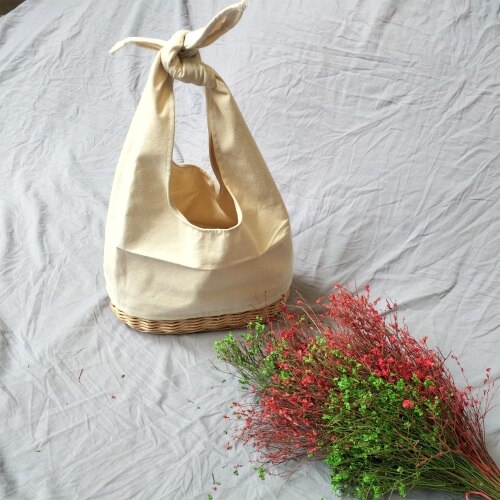 oval portable cotton linen straw stitching handbags shoulder bag large canvas hand bag womens bags handbags: Beige