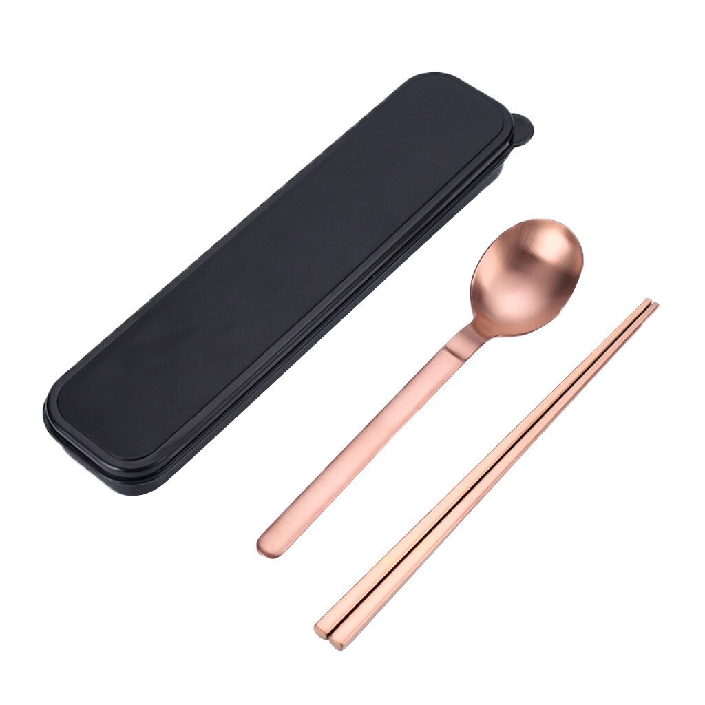 Portable Fork Spoon Travel Cutlery Set Portable Travel Silverware Utensils gadgets inteligentes kitchen tools accessories: Rose Gold 
