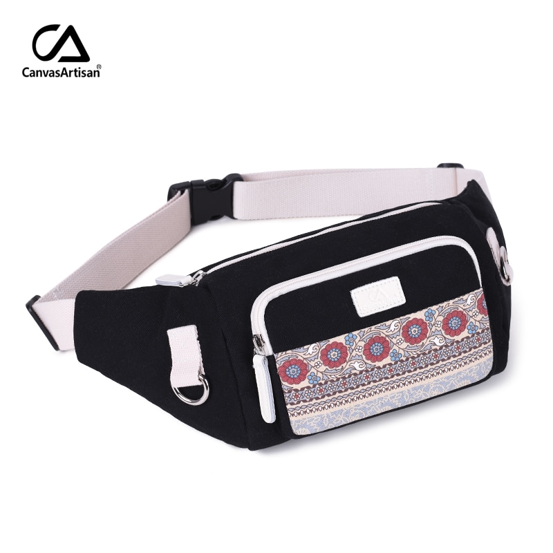 Canvasartisan Women's Waist Pack Canvas bags Multi-functional Waist Bag Floral Retro Style Leisure Travaling Bag