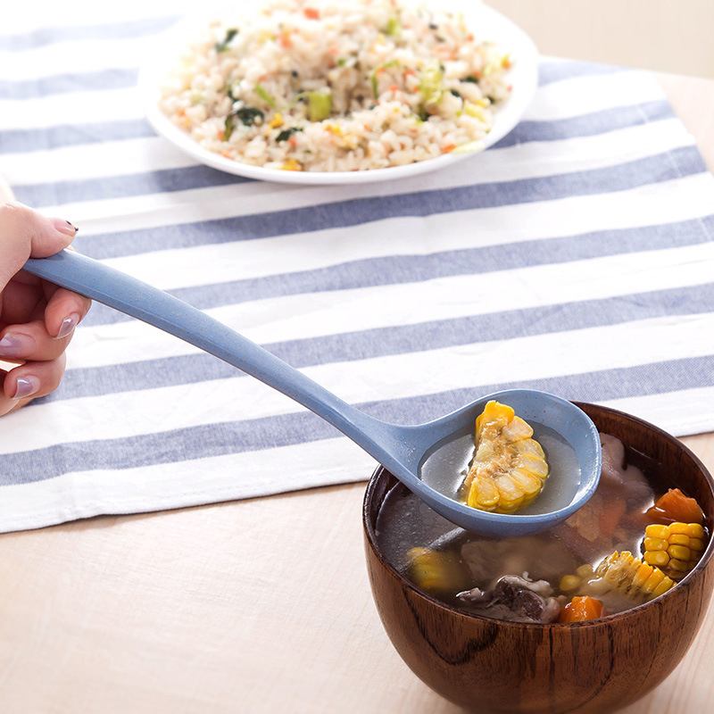 1pc Wheat Straw Rice Ladle Long Handle Soup Spoon Meal Dinner Scoops Kitchen Supplies Cooking Tool Tableware