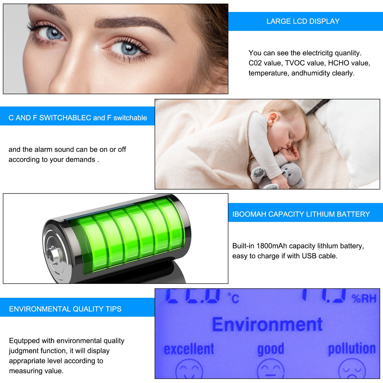 JD-3002 Carbon Dioxide Detector CO2 Comprehensive Air Detector Temperature and Humidity Detection