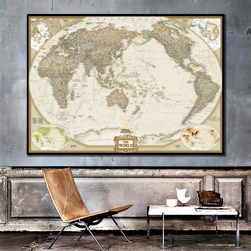 Mapa físico de 150x225cm el mundo mapa plegable No tejido No desvanecedor para la educación y la Cultura