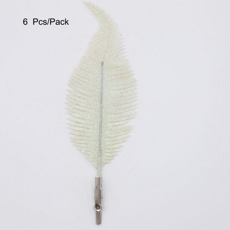Simulatie Bloem Kerstboom Vaas Decoratie Clip Op Glittery Kerstballen Ornament Veer Bladeren Voor Home Office Decoraties: 6Pcs White