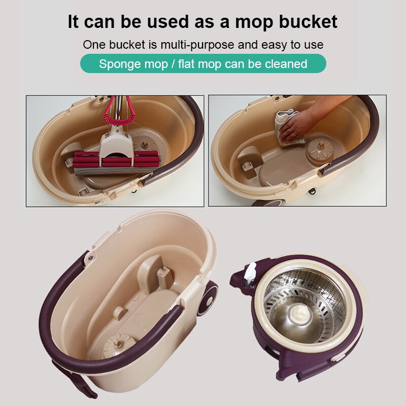 360° Spin Mop with Bucket Rod Fiber Heads Set Easy Wring Cleaning System Stainless Steel Spin Dry Mop Washable Floor Clean