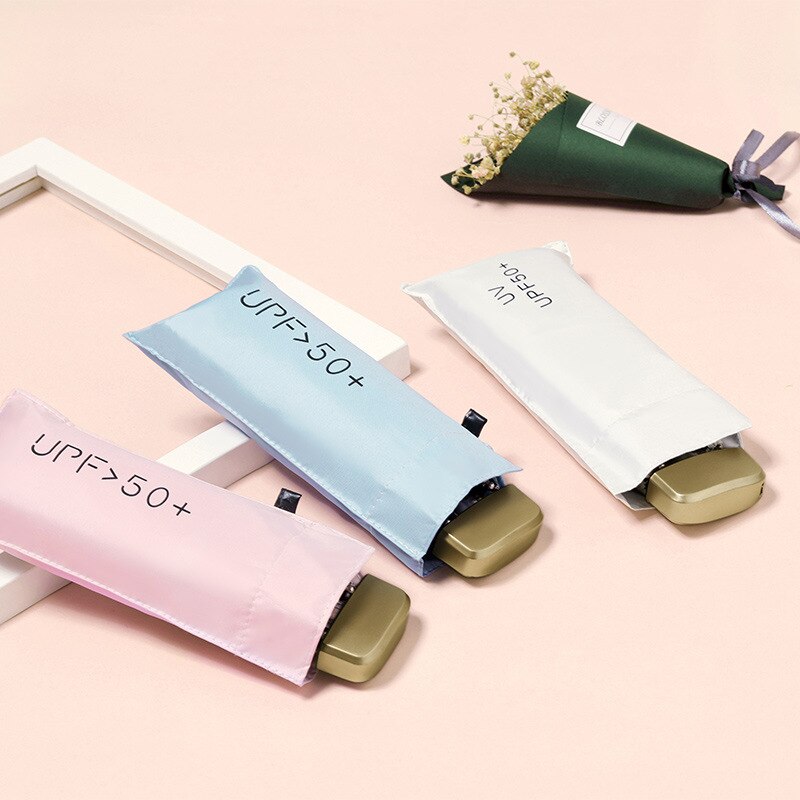 Vrouwen Mini Pocket Paraplu Met Gouden Handvat Opvouwbaar Compact Reizen Paraplu Upf 50 + Uv Weerstand Regen En Zon paraplu