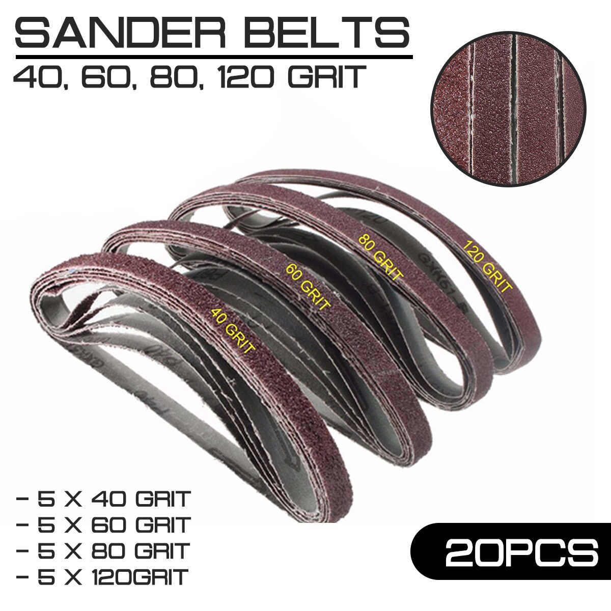 20pcs/Pack for Air Belt Sander 13mm X 457mm Powerfile Sanding Sander Belts Paper Mixed Grit 40 60 80 120