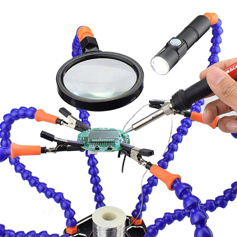Helping Hands Third Hand Soldering Tool 6 Flexible Arms Six Arm Soldering Station With Swiveling Alligator Clip