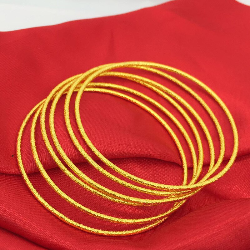 Lote de 10 unidades de pulseras de Color dorado puro para mujer, joyería nupcial, brazaletes redondos, pulsera de mujer, accesorios