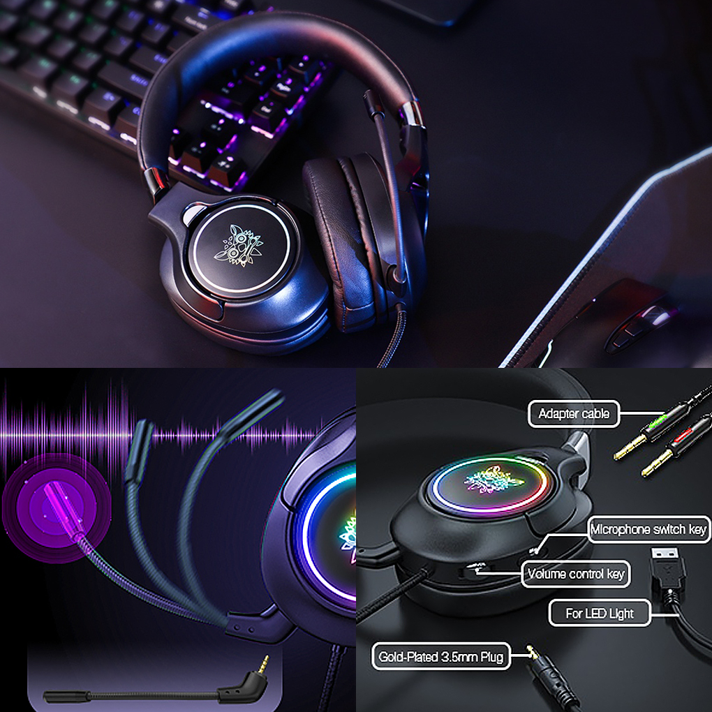 Onikuma stereo-kopfhörer mit kabel und led-beleuchtung, gaming-headset, tragbarer ohrhörer, online-meeting-laptop-zubehör