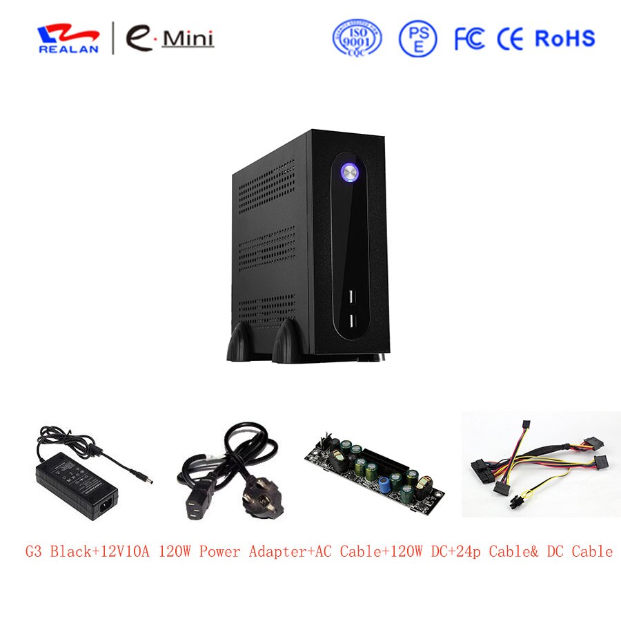 Realan G3 Mini Itx Thin Client Met Voeding, 2 X Wifi, 6 X Com, 2 X Usb 2.0, Sgcc 0.5 Mm Mini Itx Case: Black 120W Adapter