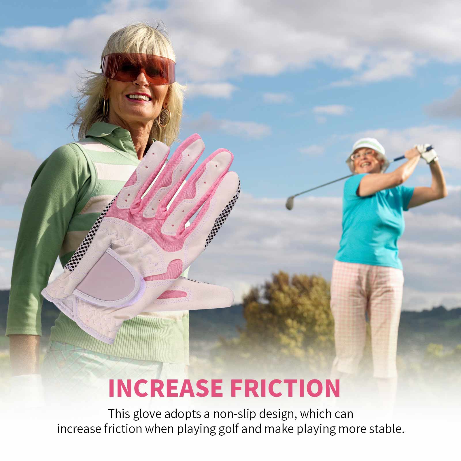 1 Pair Women'S Golf Gloves Anti-Slip Left And Right Hand Granules Microfiber Cloth Breathable Soft Sports Gloves