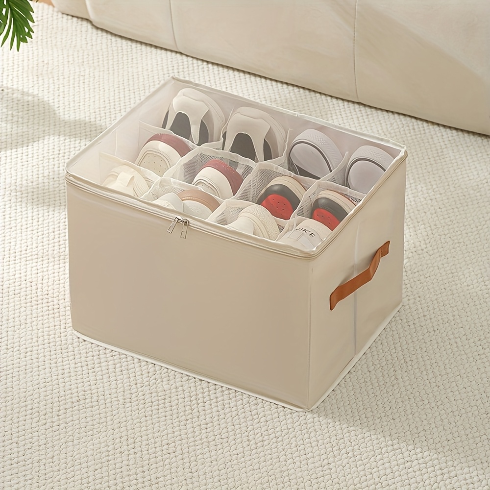 Organizador de zapatos plegable con tapa, caja de almacenamiento de tela Oxford a prueba de polvo para zapatos, accesorios de ropa, organización del armario del hogar: Amarillo claro