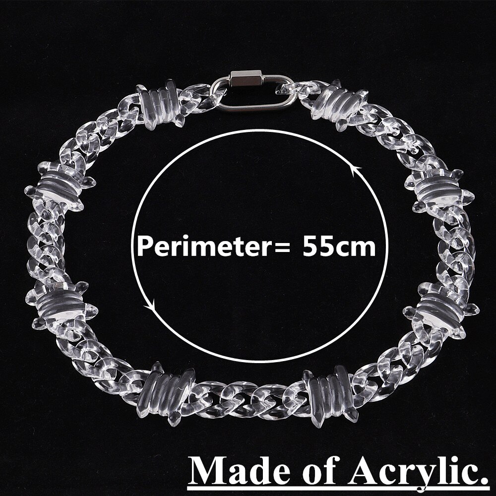 FishSheep Rock Punk Transparent Acrylic Spike Chain Necklace For Men Women Clear Chain Lock Pendants Necklaces Jewelry