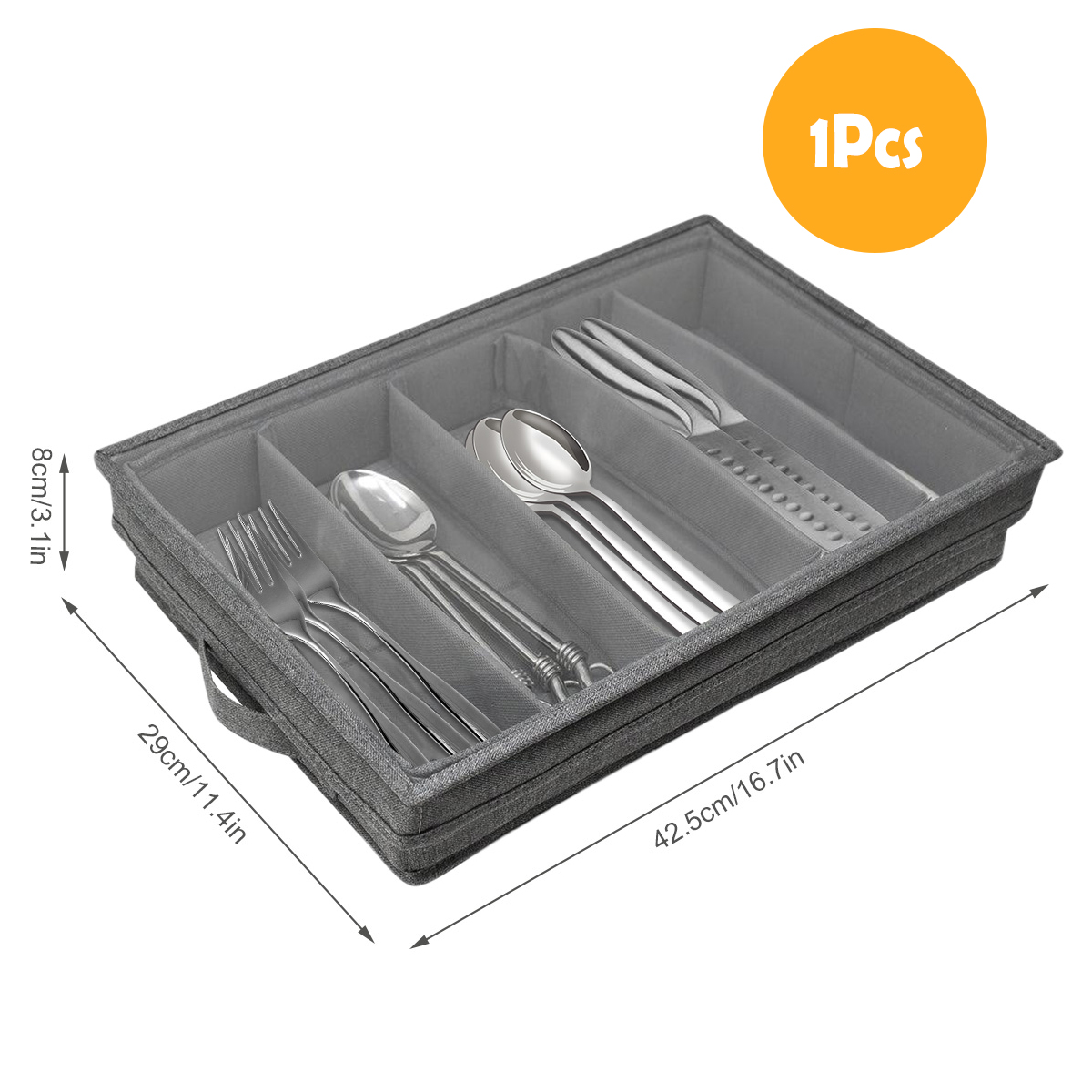Oppbevaringsboks til piknikbestikk, lokk, oppbevaringsboks til sølvtøy med 5 rom, bærbar oppbevaringsboks til bestikk til kjøkkenutstyr