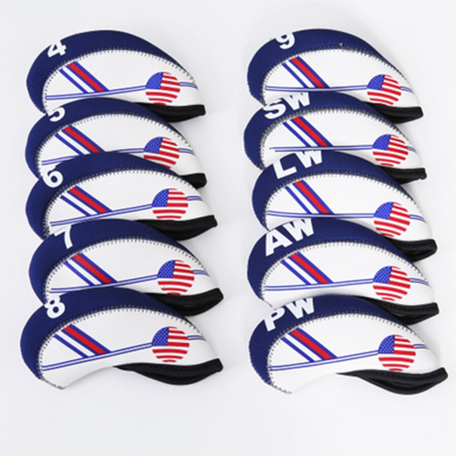 10 st brittisk flagga golf järnklubba head cover set us flag print blå vit golf head cove golf club cover