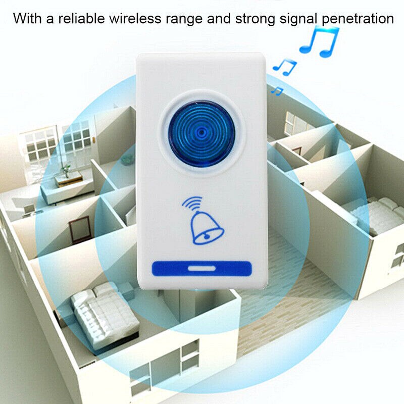 Wireless Remote Doorbell Self-adhesive With LED Flash 32 Music+Receiver For Home