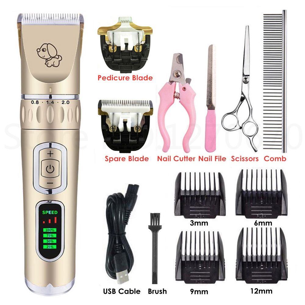 Hundeklippere kattehårklipper pleje dyr kæledyrsbarbermaskine trådløs lydløs hundehårtrimmere fjerner usb elektrisk hårklippermaskine: Guld kb værktøjssæt
