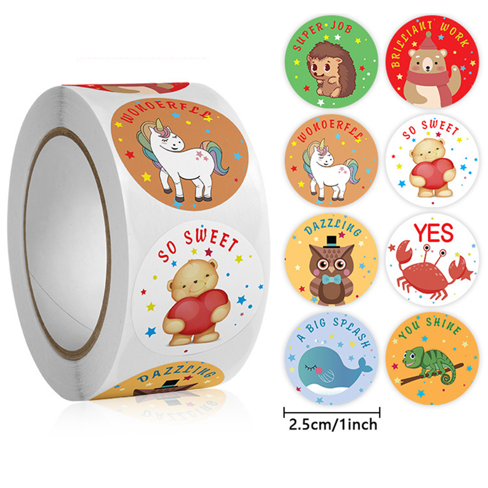 50-500Pcs Round English Cartoon Animal Stickers Teacher Reward Students Stickers Self-adhesive Stationery Stickers: Dark Grey