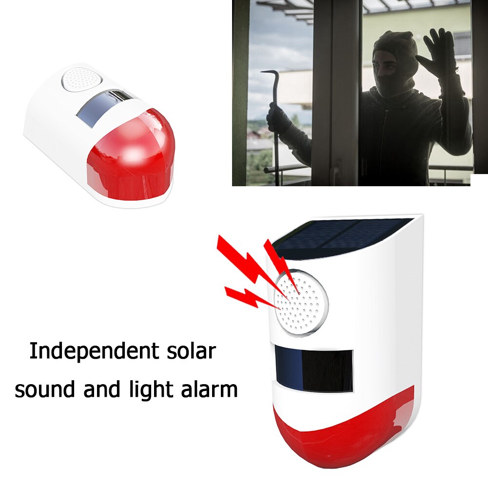 Solalarm sollyd lys alarm bevægelsessensor høj lyd strobe alarm  ip65 vandtæt 120db højt for sikkerhed i hjemmet