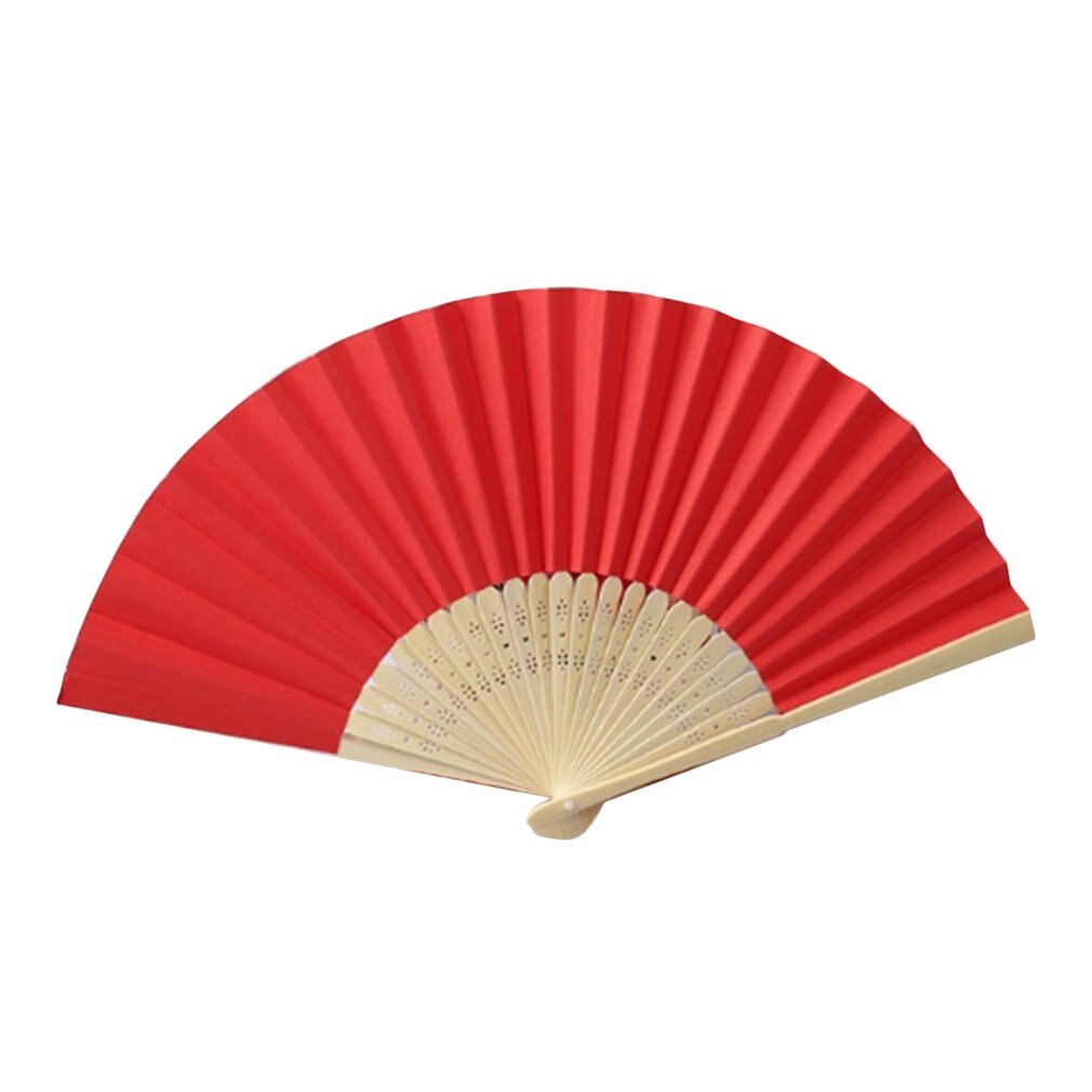 Bærbar størrelse diy sommer bambus folde håndholdt fan kinesisk dansefest lomme bryllup ensfarvet fan: Rød