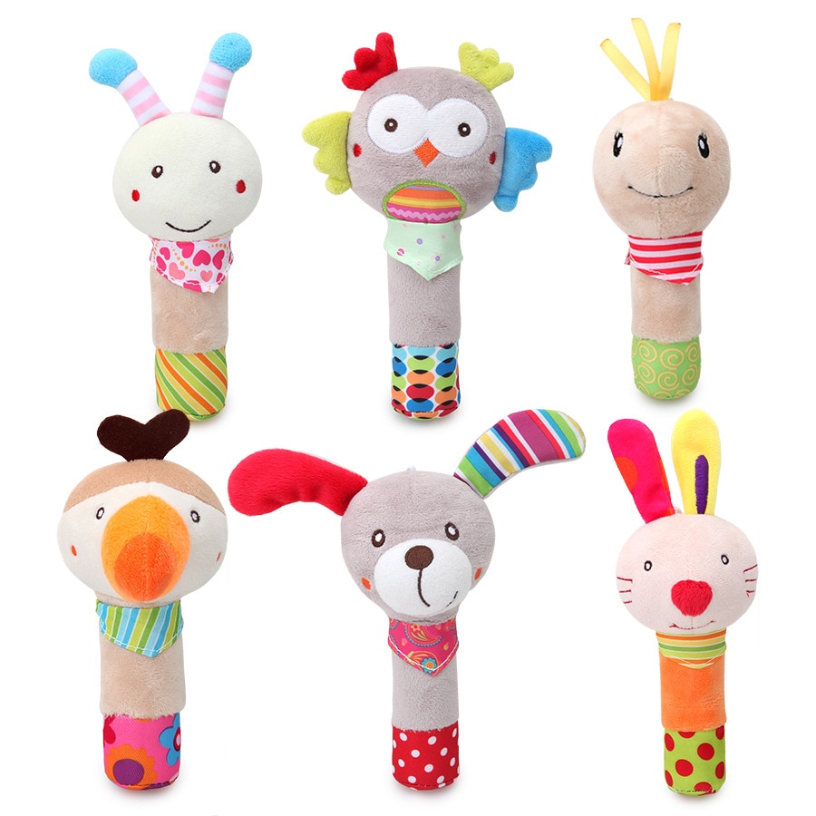 Babyspeelgoed met handvat, bel, babyspeelgoed van 0-12 maanden, cartoon pasgeboren, pluche rammelaar, bel, handspeelgoed, zachte babymobiel, babybel
