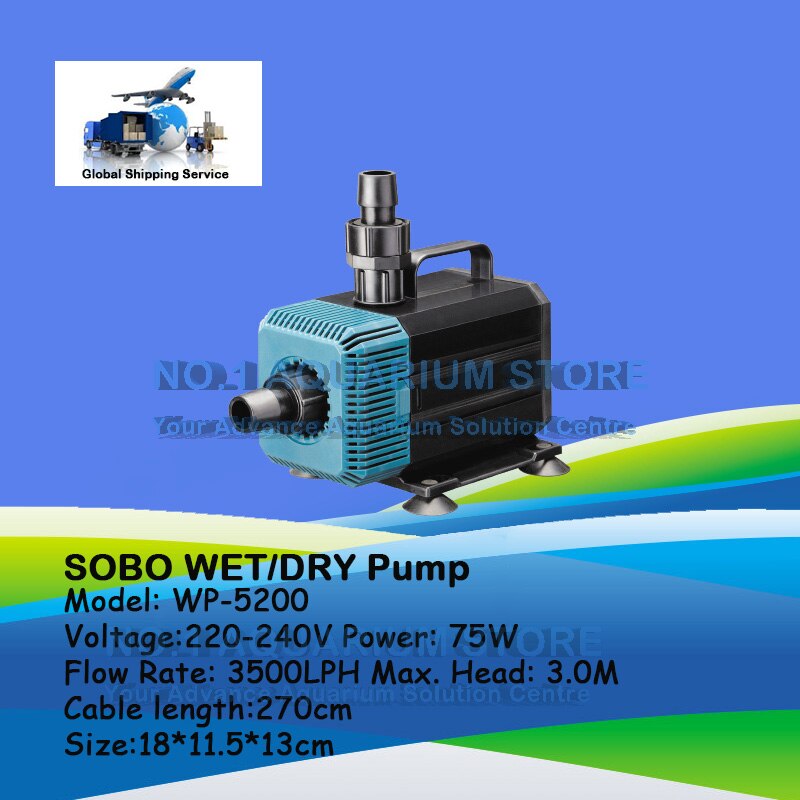 SOBO Submersible Water Pump Fish Pond Aquarium Tank Waterfall Fountain Sump WP-5200 Wp-7200 Authorized Dea: WP-5200 / EU Plug Adapter