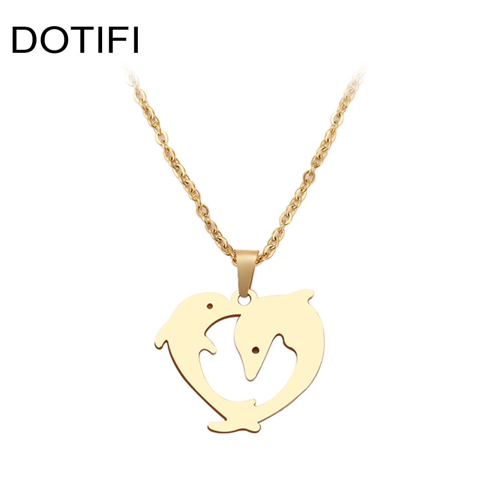 Dotifi Rvs Ketting Voor Vrouwen Man Speelse Paar Dolfijn Hanger Ketting Engagement Sieraden