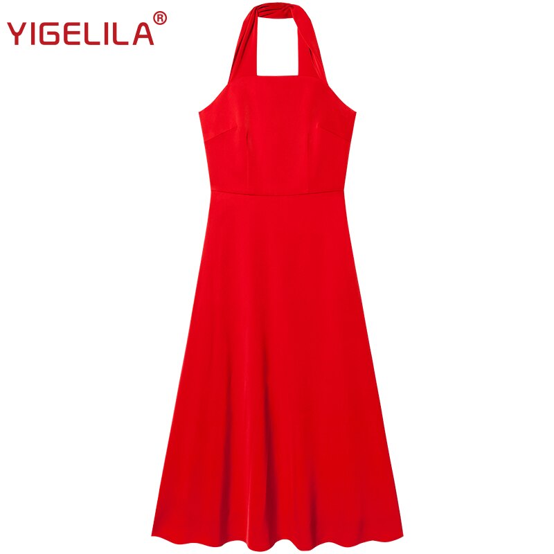 YIGELILA lo último para Primavera, femenina, cuello cuadrado de calle alta, manga Regular acampanada, vestido ajustado imperio a la altura de la rodilla 64345
