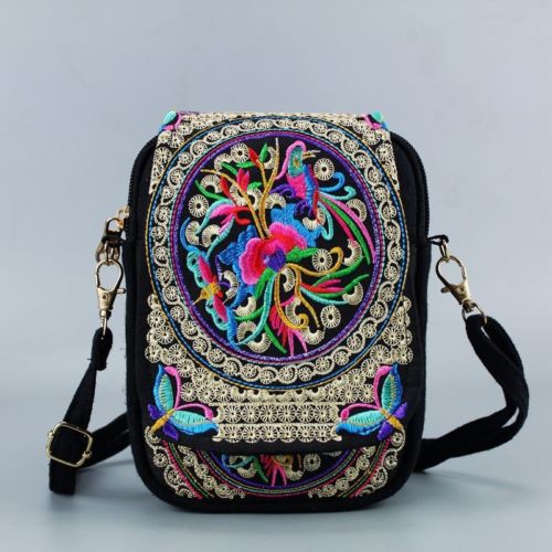 Bloemen Geborduurde Vrouwen Chinese Stijl Schoudertas Messenger Crossbody Bag Lady's Purse Bag