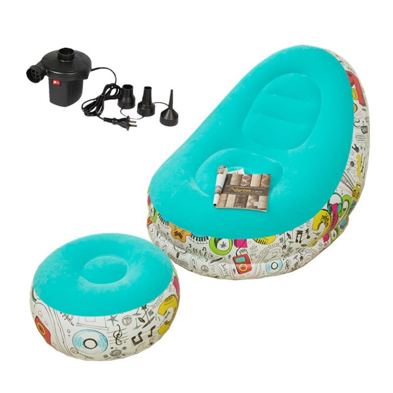 Inflatable Sofa PVC Lunch Break Sofa Bed Portable Set with Pedal Flocking Sofa Chair Inflatable Folding Recliner