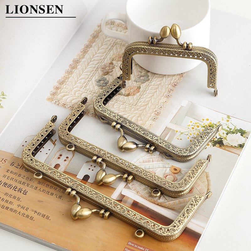 LIONSEN DIY Antique Bronze Flower Bud Head Metal Purse Frame Handle Kiss Clasp Lock for Bag Sewing Craft Tailor Accessories