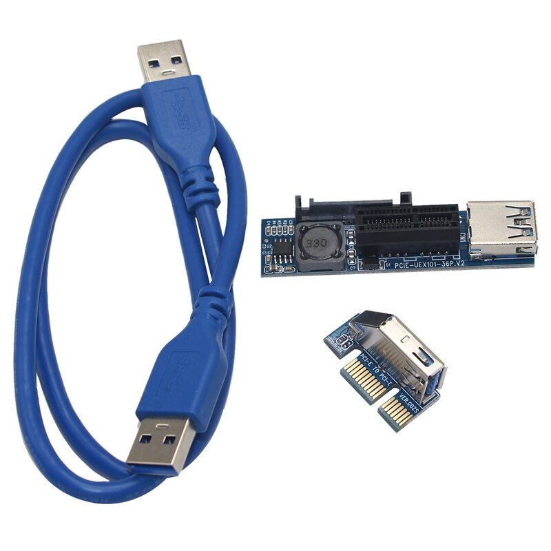 UEX101 PCI-E X1 to X1 Extension Riser Card Adapter with USB3.0 Cable