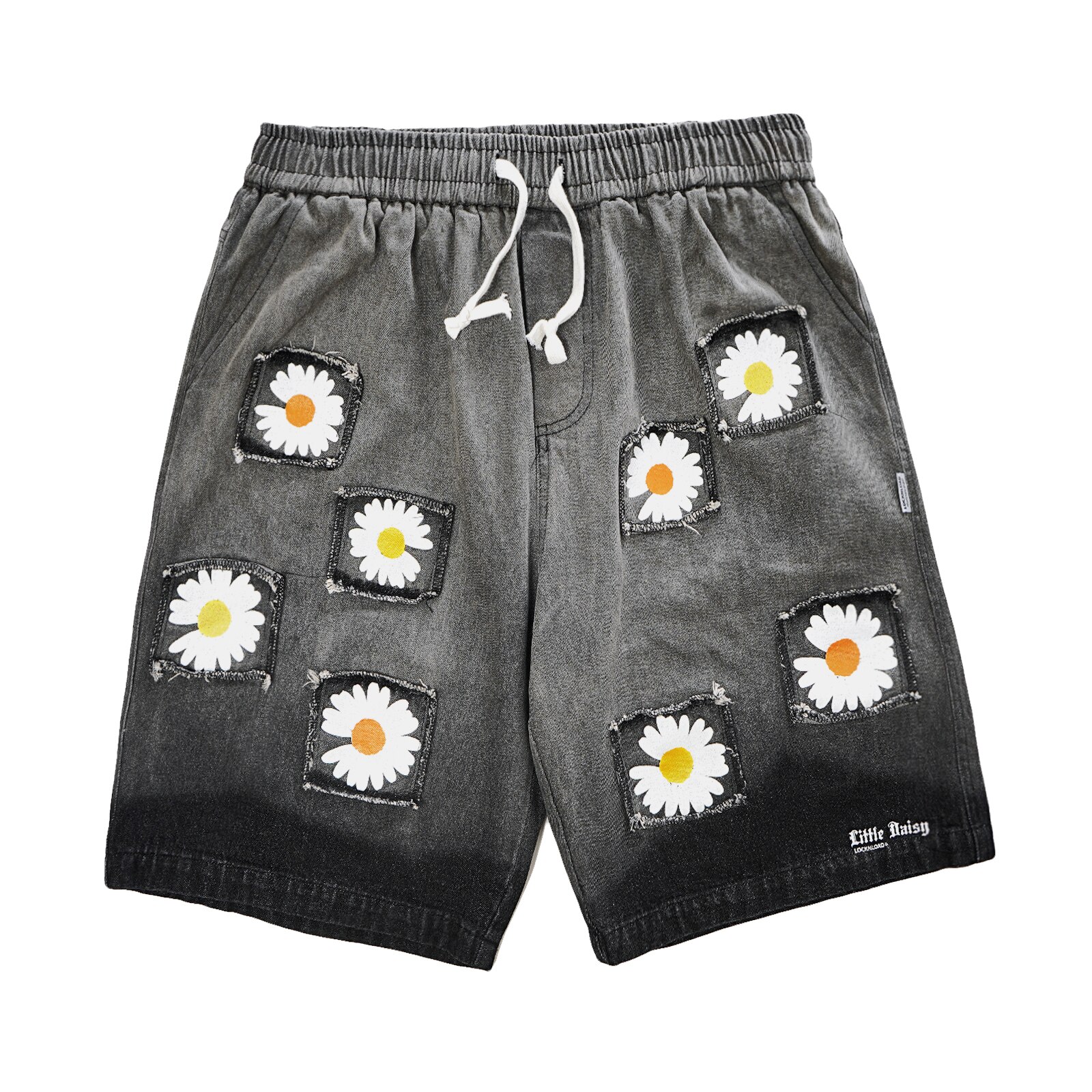 Hip hop denim shorts streetwear daisy blomster print jeans shorts mænd harajuku bomuld sommer harajuku kort bukser  wy061: Sort / Xxl