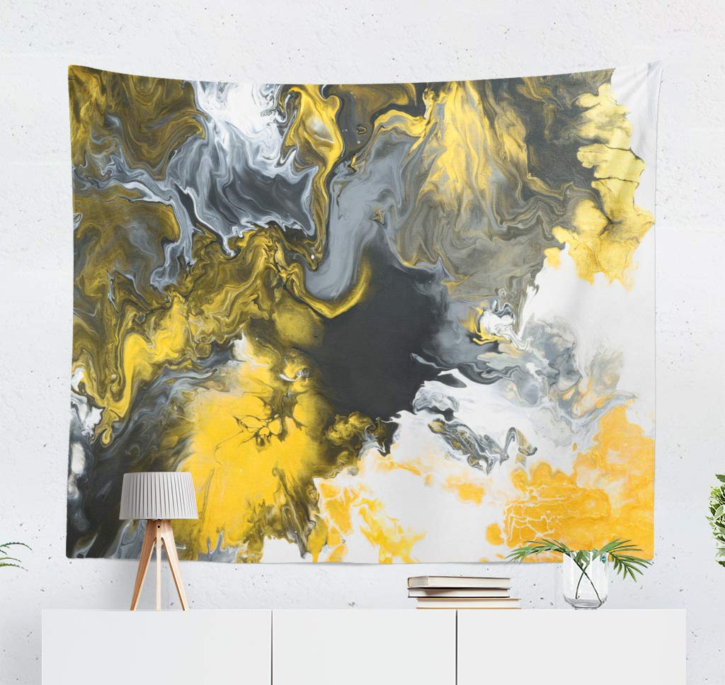 Grijs En Geel Art Decoratief Tapijt Zwart En Wit Met Goud Marmer Abstracte Acryl Muur Opknoping