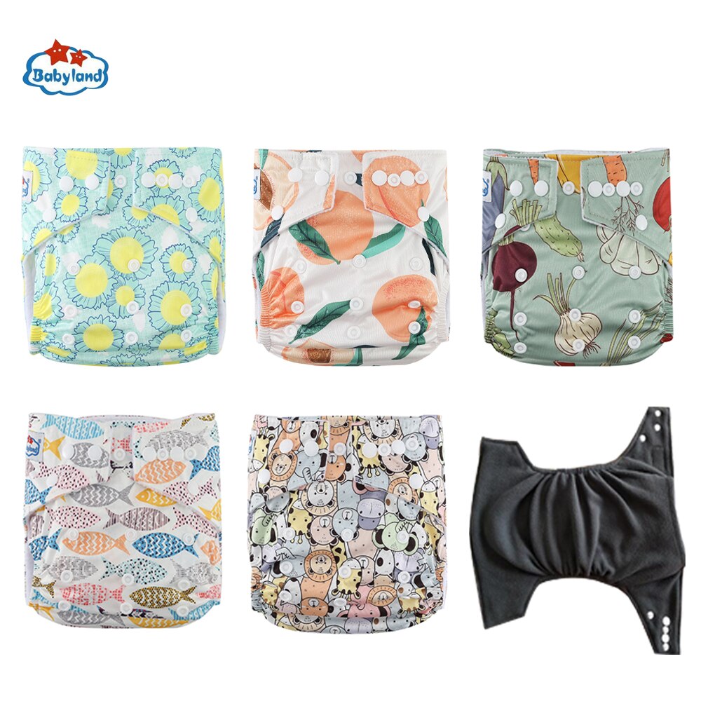Fralda Ecologica Babyland Eco-Friendly Bamboo Charcoal Diapers 5pcs/set Washable Baby Nappy Pocket Diapers Covers For 3-15KG