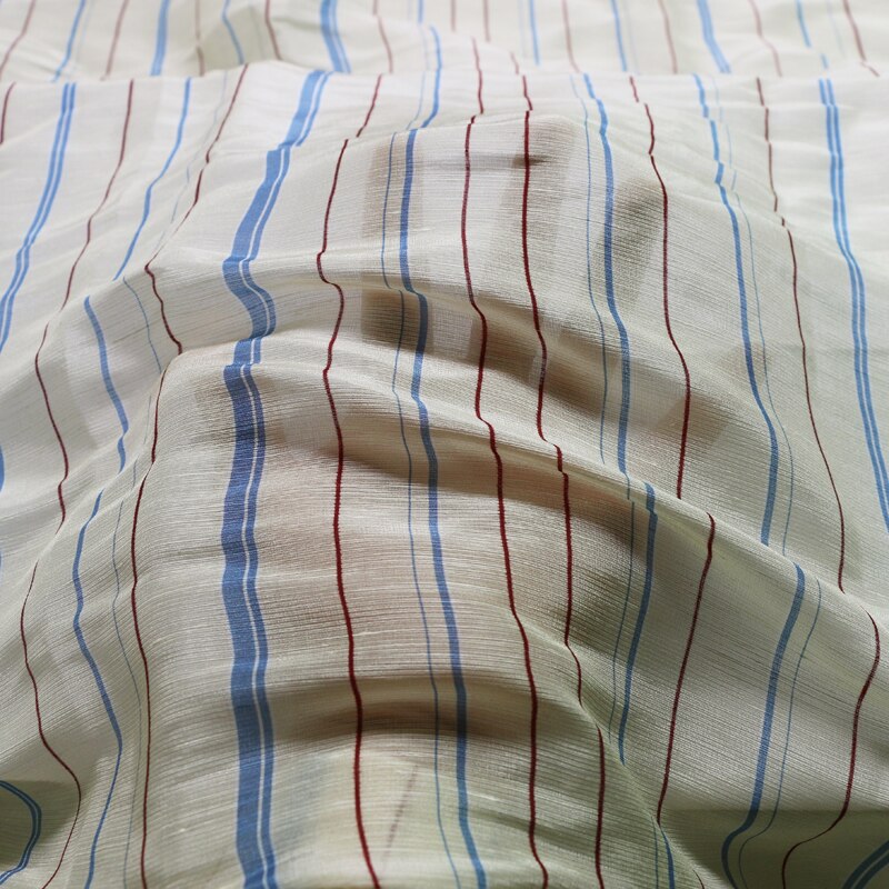 100cm * 140cm tela de gasa de lino de seda a rayas para camisa de vestir amarillo azul