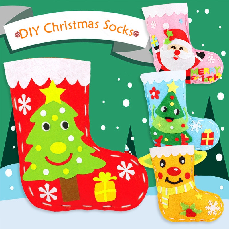 DIY Christmas Stocking Children Handmade Non-Woven Socks Craft Toys Materials Bag Kids Christmas