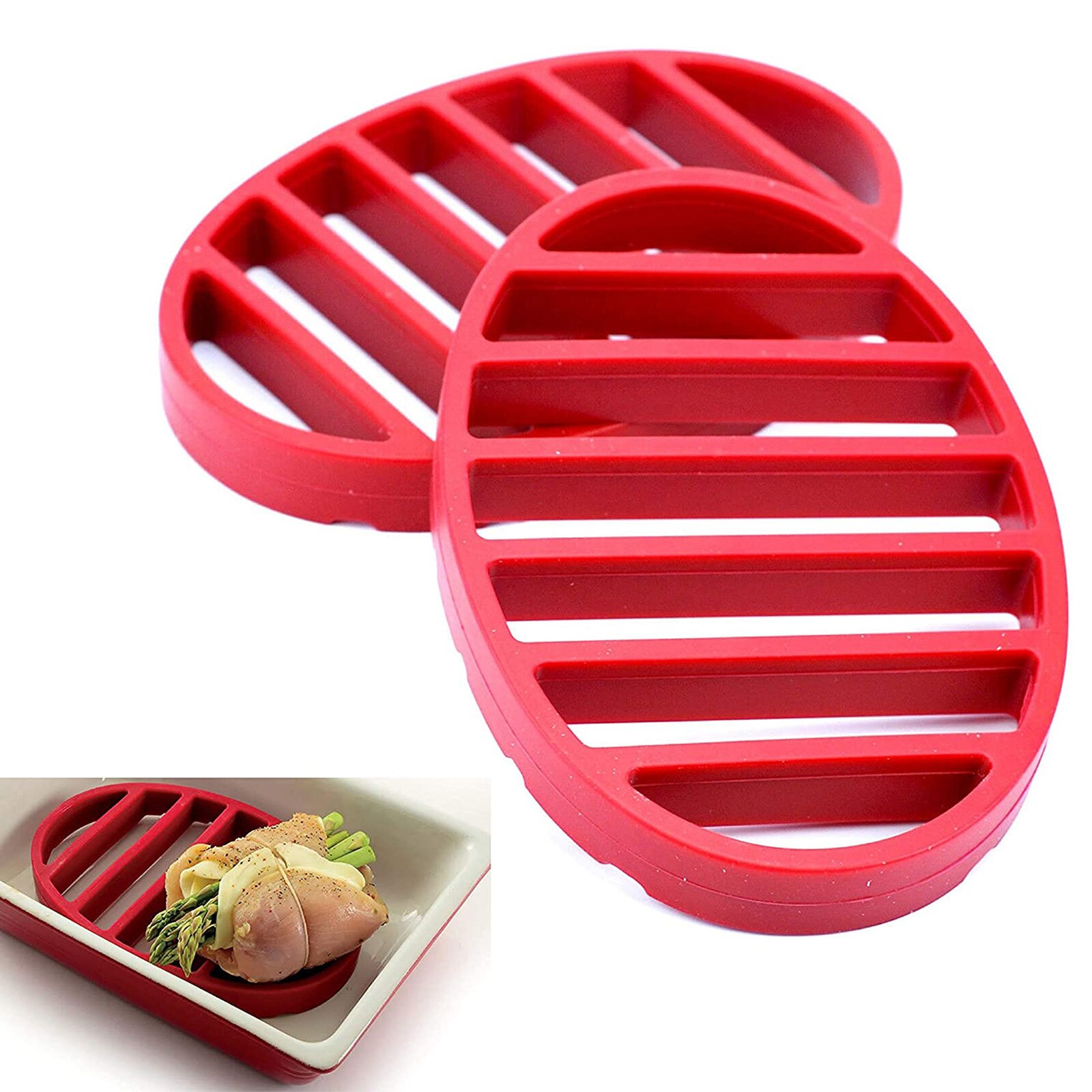 Grille de Barbecue en Silicone, pour la cuisson des aliments, antiadhésif, ovale rouge, réutilisable, outils de cuisson