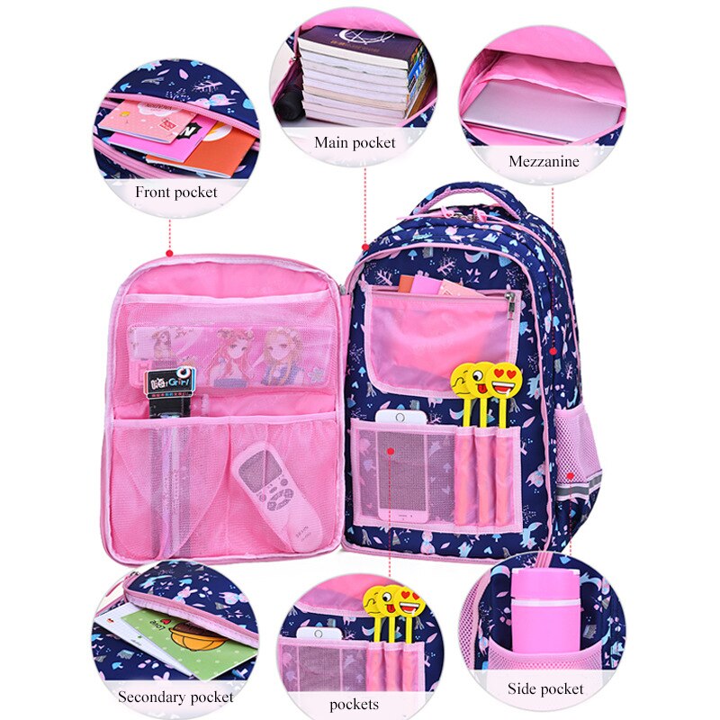 Sacs d'école primaire pour filles, sac à dos mignon, confortables, sacoche pour livres imperméables avec large bande d'épaule