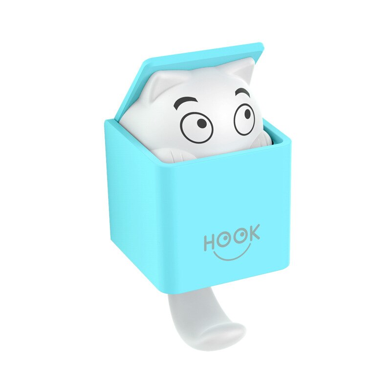 Creatieve Leuke Verborgen Kat Muur Opknoping Haak Voor Kleding Hoed Sjaal Sleutel Fun Zelfklevende Dieren Paw Hanger Rack Muur decoratie: Blue-Cat