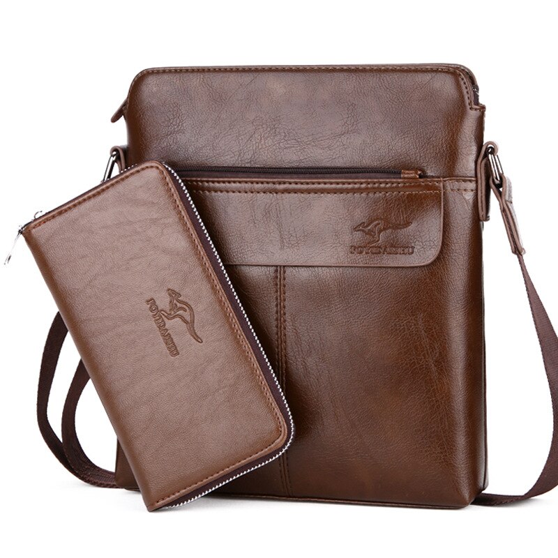Men's Bag Men Handbags Business Bag Vertical Pu Leather Shoulder Messenger Bag For Male With Wallets Pocket LSH735: khaki with wallet