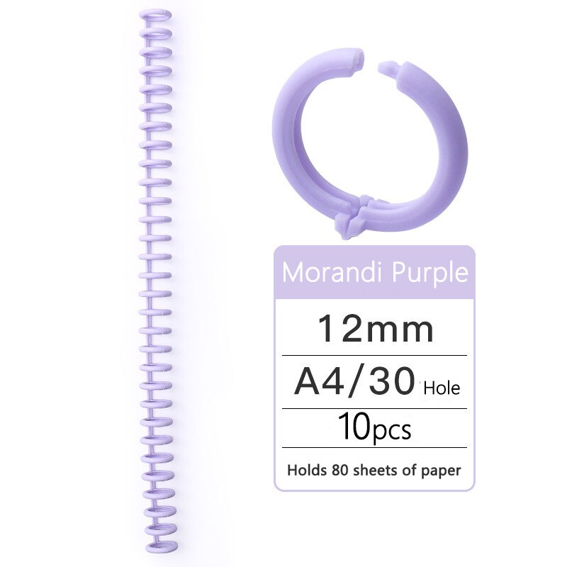 Anillo de encuadernación de plástico de hojas sueltas, anillos en espiral de resorte para 30 agujeros, A4, A5, A6, papel, cuaderno, papelería, suministros de oficina, 10 piezas, 30 agujeros: morandi purple