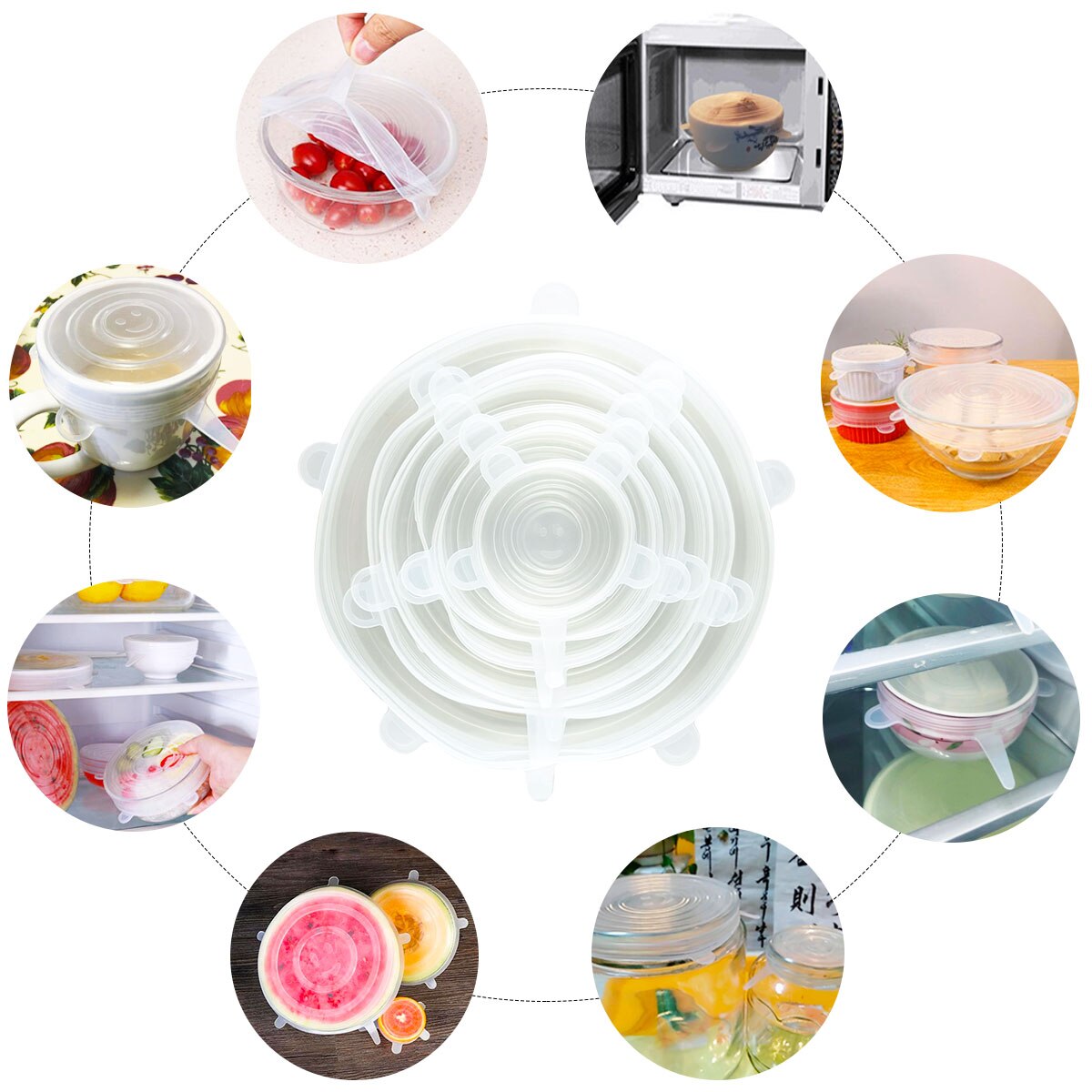 6pcs / Set Silicone Lid Stretch Lids Stretchable Magic Lid Fresh-keeping Lids Reusable Universal Food Lids Silicone Cover